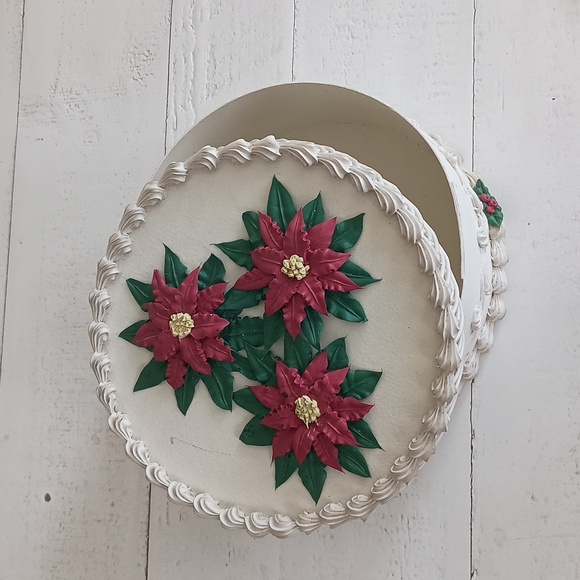 Vintage Poinsettia Mini Hat Box - Picture 2 of 7